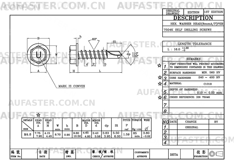 DIN7504-K Technical Drawing